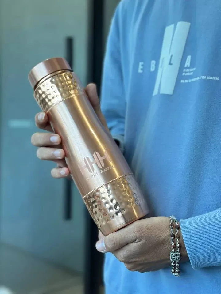 100 % Pure Personalise Copper Drinking Water Bottle Ayurveda Yoga Health Benefit