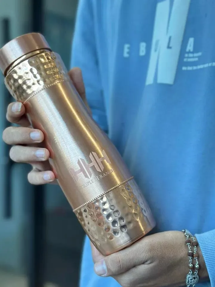 100 % Pure Personalise Copper Drinking Water Bottle Ayurveda Yoga Health Benefit