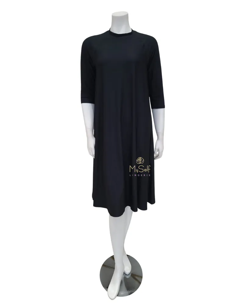 18FL201T-BK Summer Black Swing Swim Dress Tall Length
