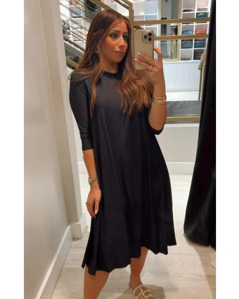 18FL201T-BK Summer Black Swing Swim Dress Tall Length