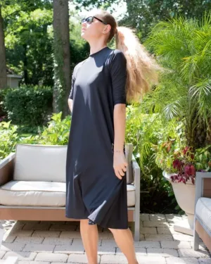 18FL201T-BK Summer Black Swing Swim Dress Tall Length