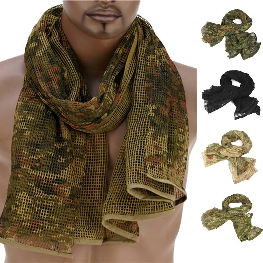 190*90cm Scarf Cotton Military Camouflage Tactical Mesh Scarf Sniper Face Scarf Veil Camping Hunting Multi Purpose Hiking Scarve