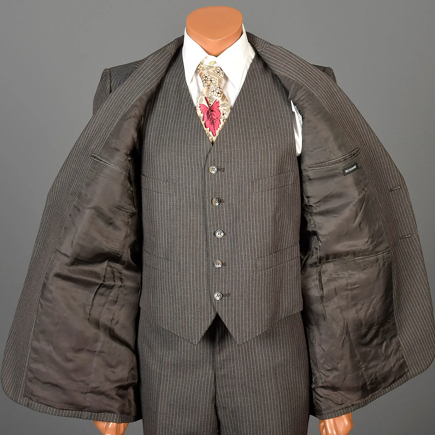 1970s Mens Three Piece Suit in Brown Pinstripe