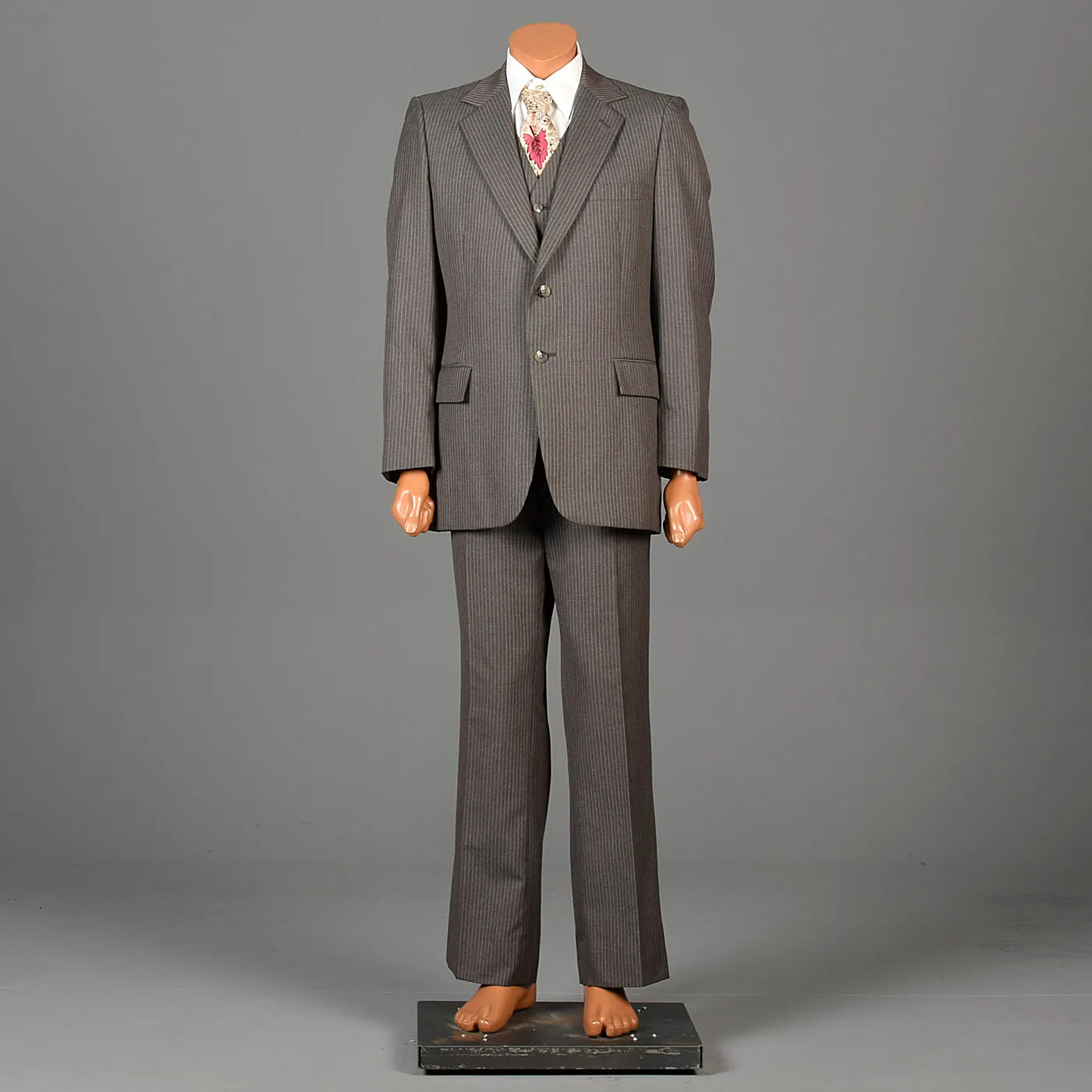 1970s Mens Three Piece Suit in Brown Pinstripe