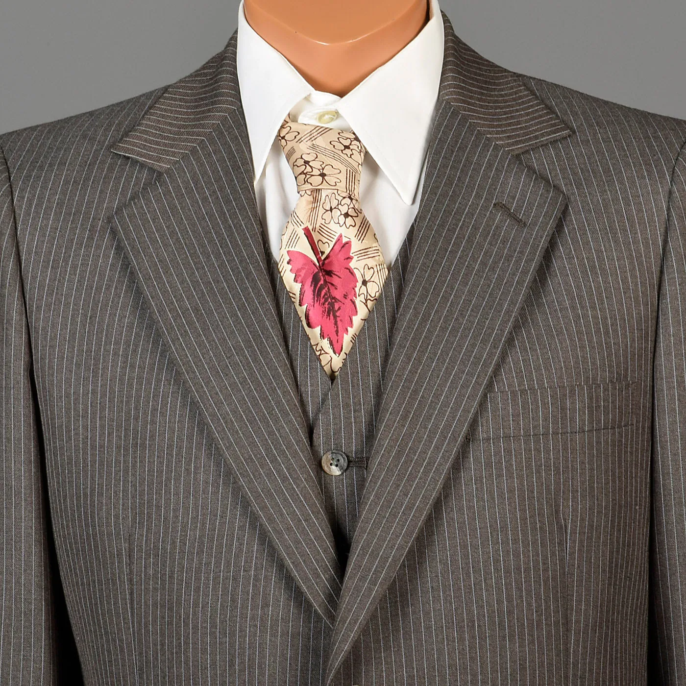 1970s Mens Three Piece Suit in Brown Pinstripe
