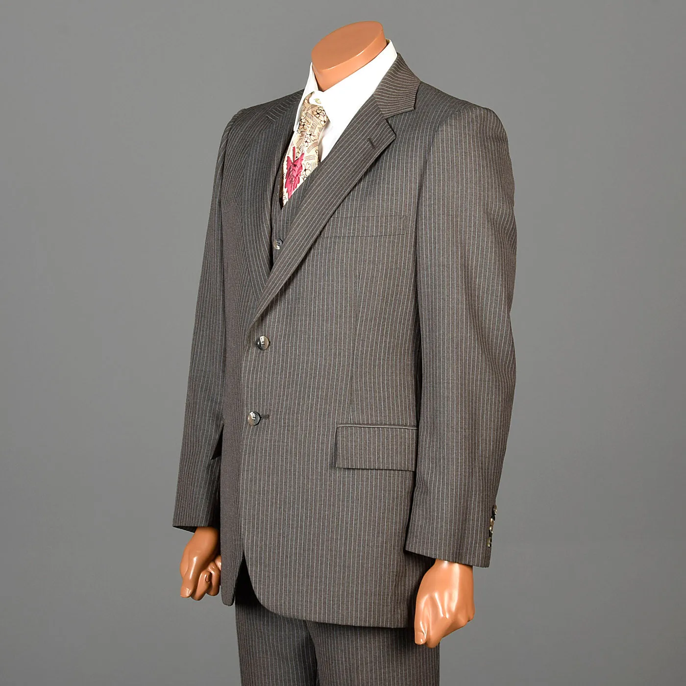 1970s Mens Three Piece Suit in Brown Pinstripe