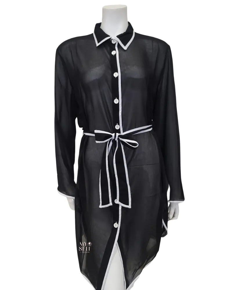 23SS628 Sail to Sunset Black/White Belted Blouse Cover Up