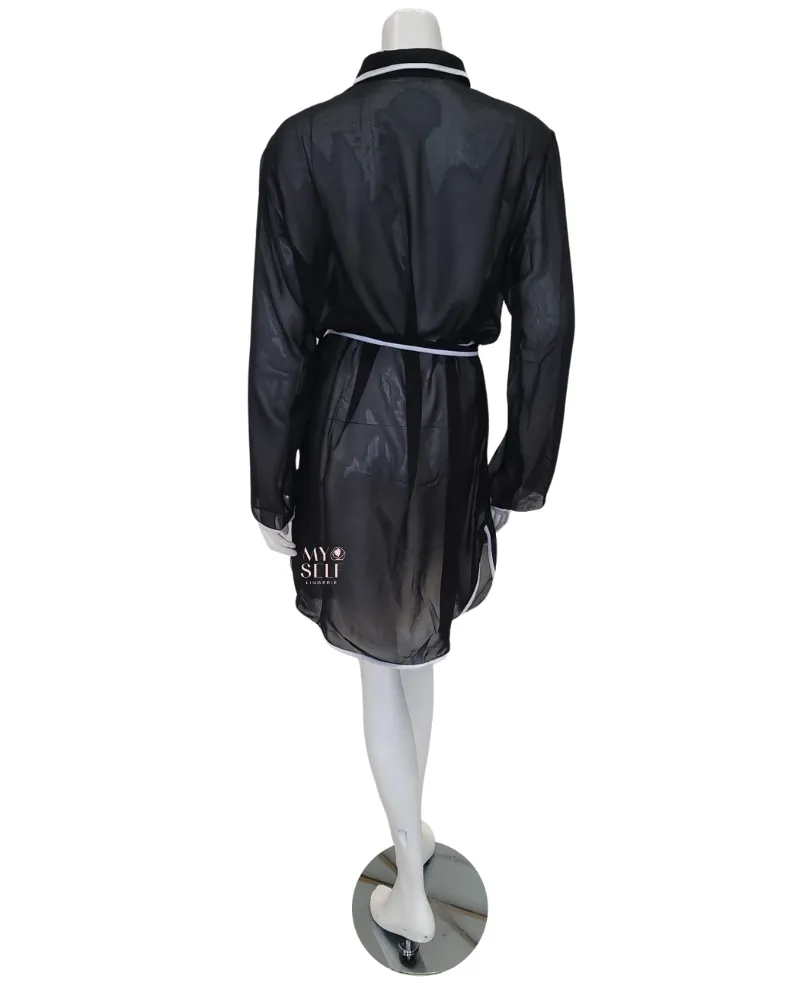 23SS628 Sail to Sunset Black/White Belted Blouse Cover Up