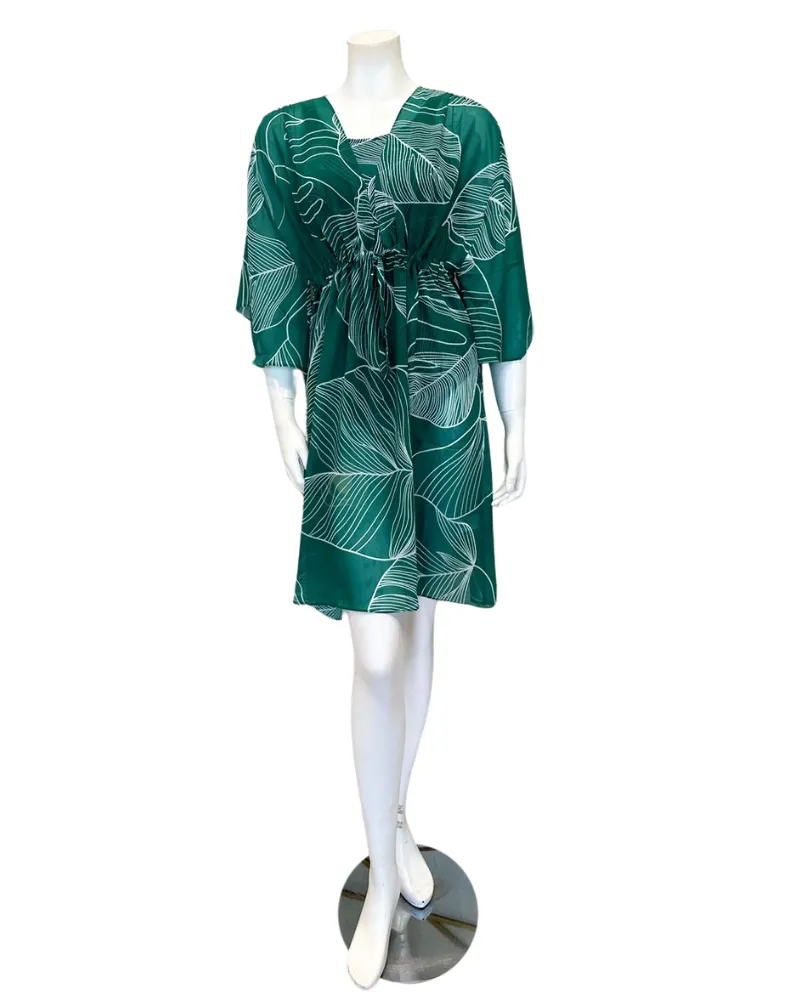 24NE611 Green/White Natural Essence V Neck Swim Kimono Cover Up