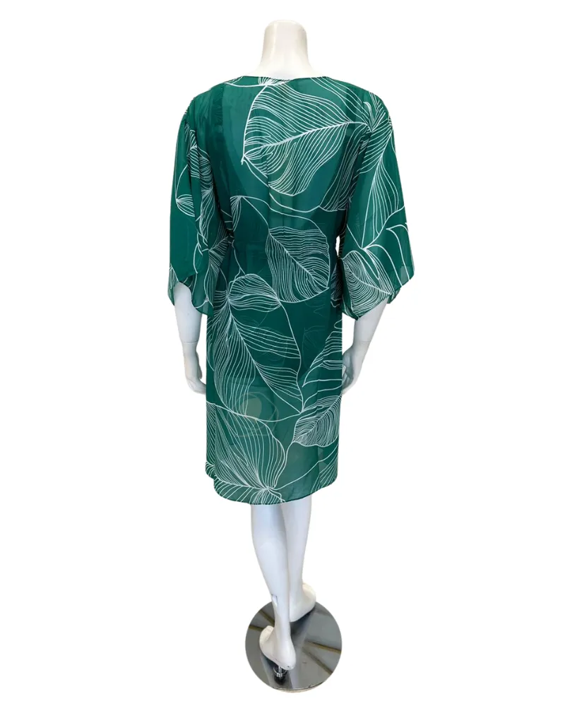 24NE611 Green/White Natural Essence V Neck Swim Kimono Cover Up