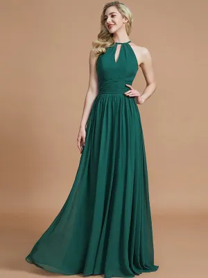 A-Line Chiffon Scoop Sleeveless Floor-Length Bridesmaid Dresses