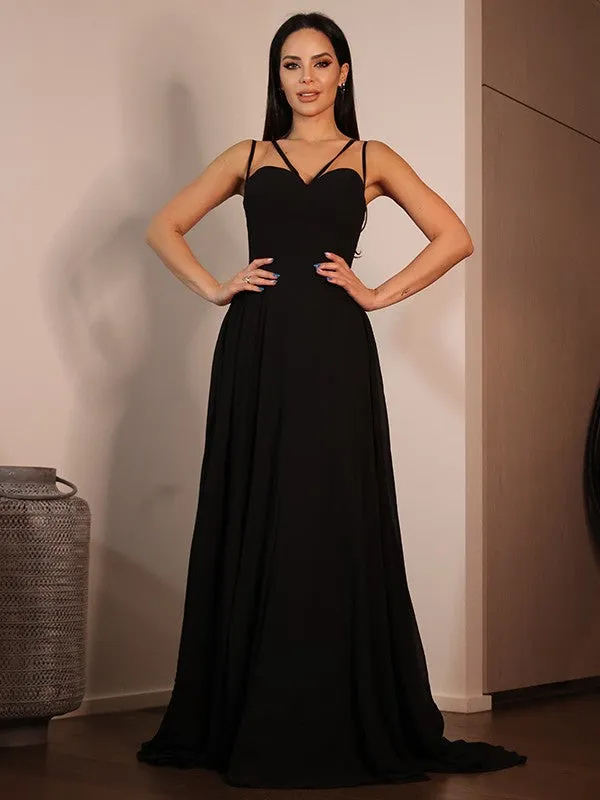 A-Line/Princess Chiffon Ruffles Sweetheart Sleeveless Sweep/Brush Train Dresses