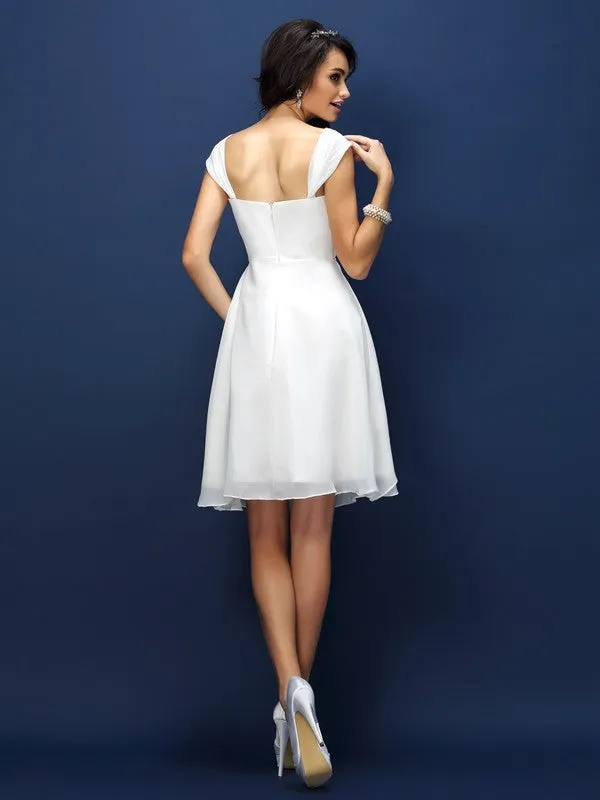 A-Line/Princess Straps Pleats Sleeveless Short Chiffon Bridesmaid Dresses