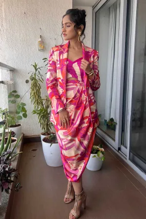 Abstract Printed Jacket & Skirt Set