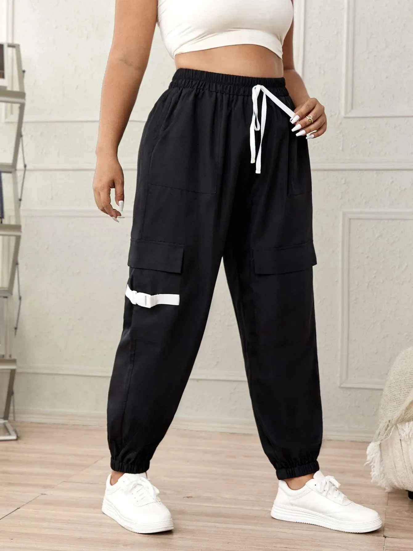 Adjustable Drawstring Cargo Pants