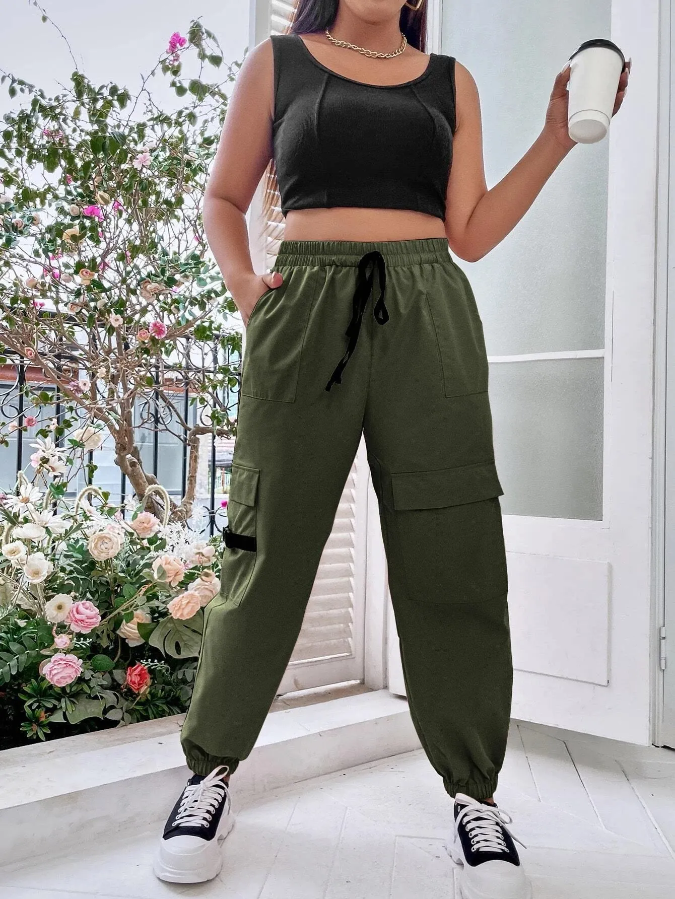 Adjustable Drawstring Cargo Pants