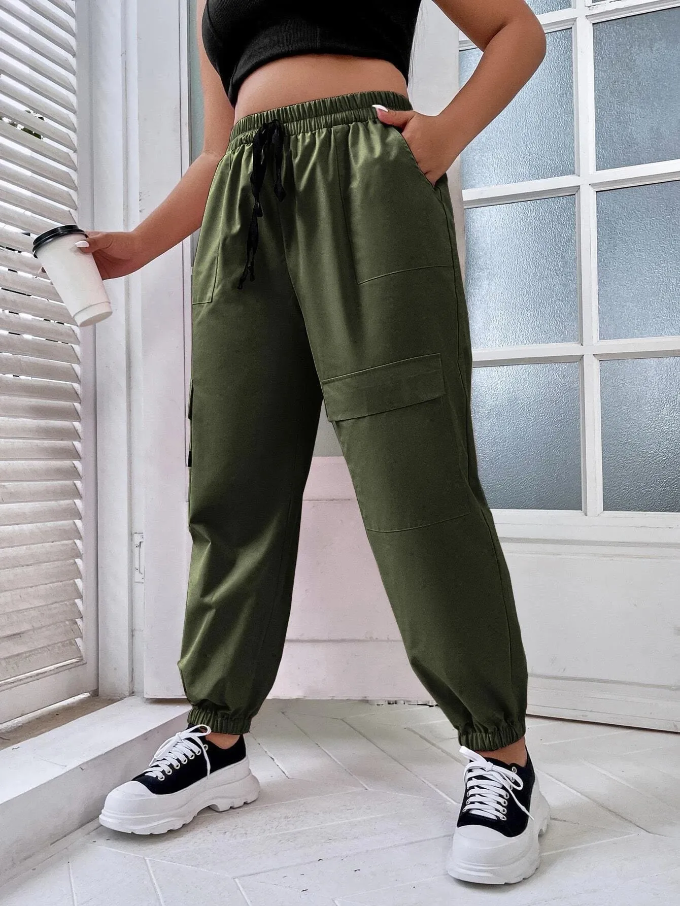 Adjustable Drawstring Cargo Pants