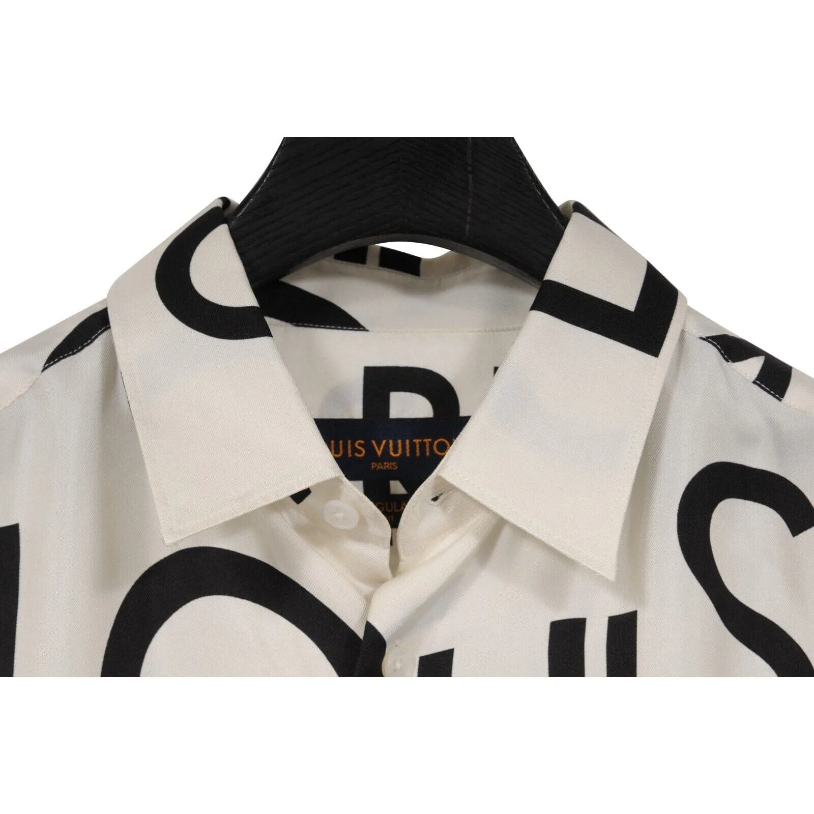 All Over Print Logo Button Down Shirt White Black Silk
