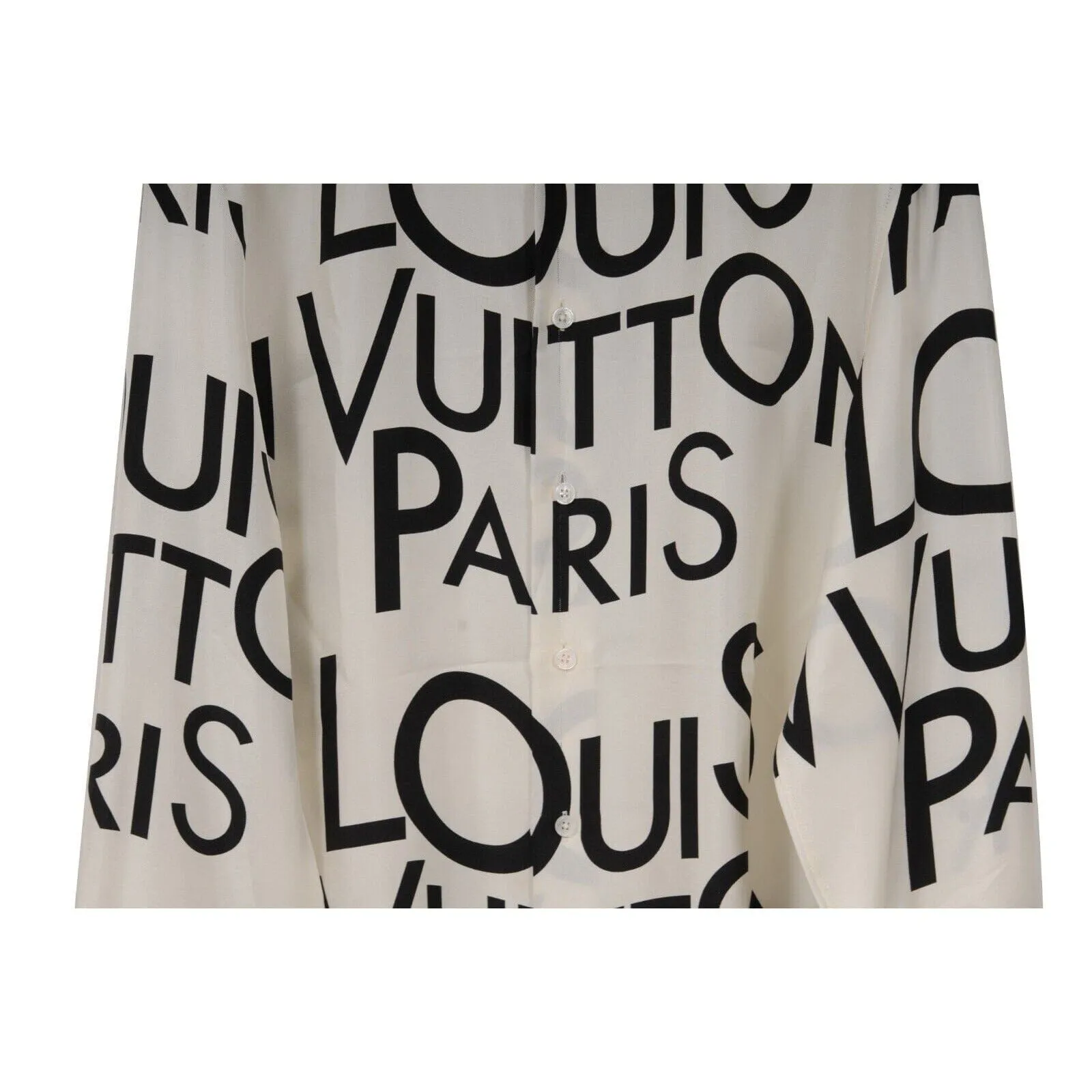 All Over Print Logo Button Down Shirt White Black Silk
