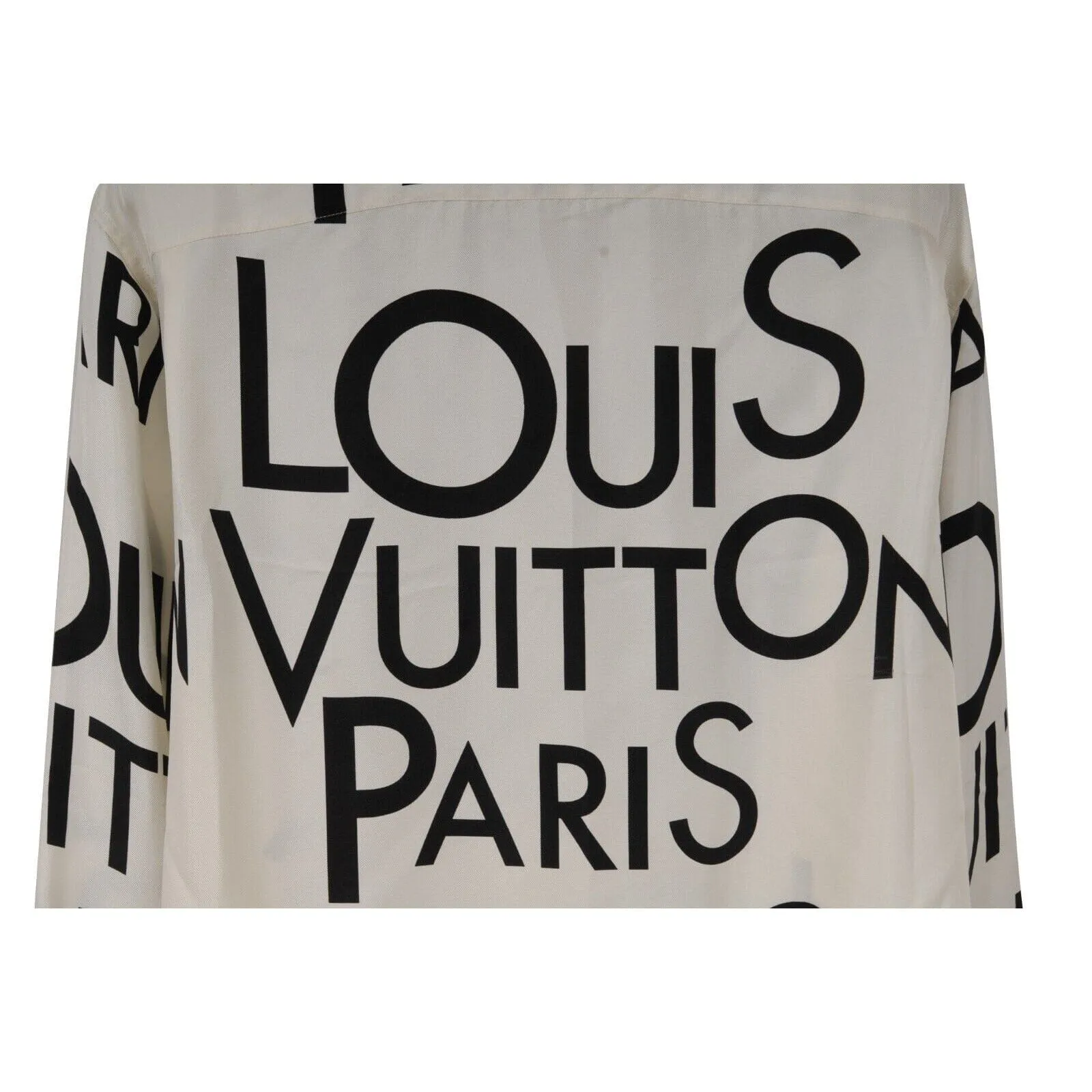 All Over Print Logo Button Down Shirt White Black Silk