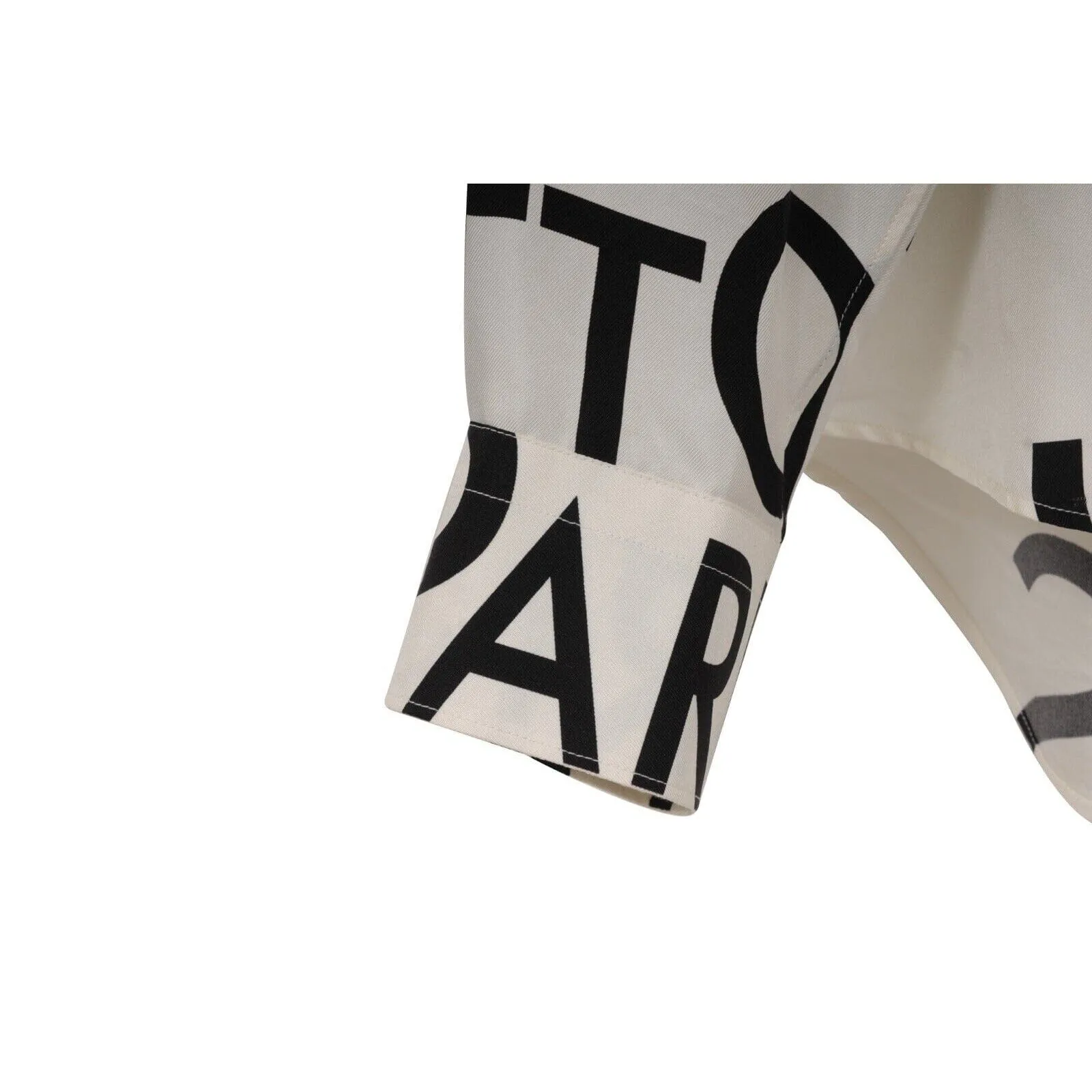 All Over Print Logo Button Down Shirt White Black Silk