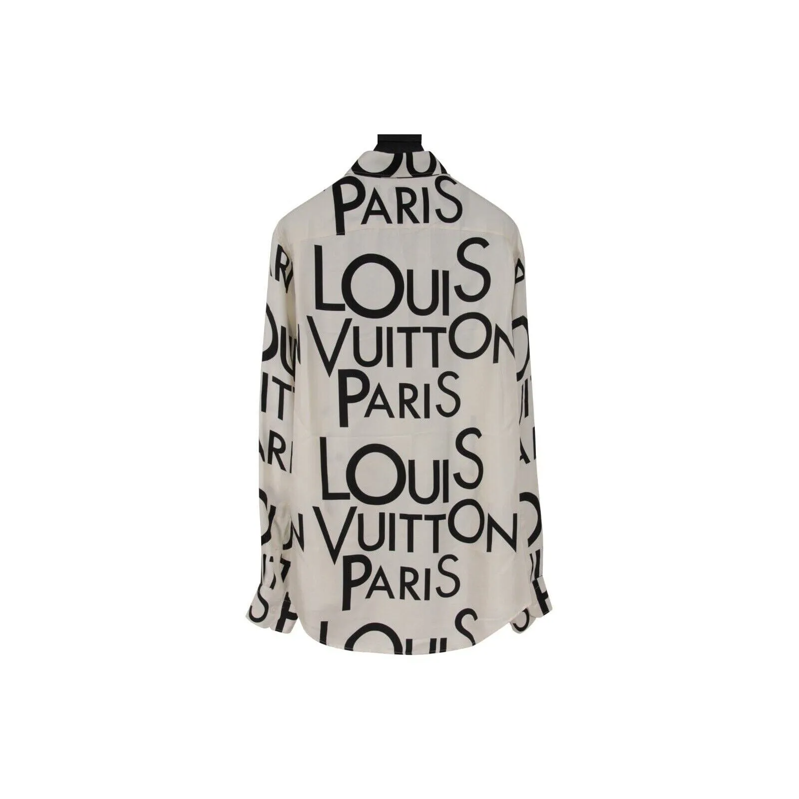 All Over Print Logo Button Down Shirt White Black Silk