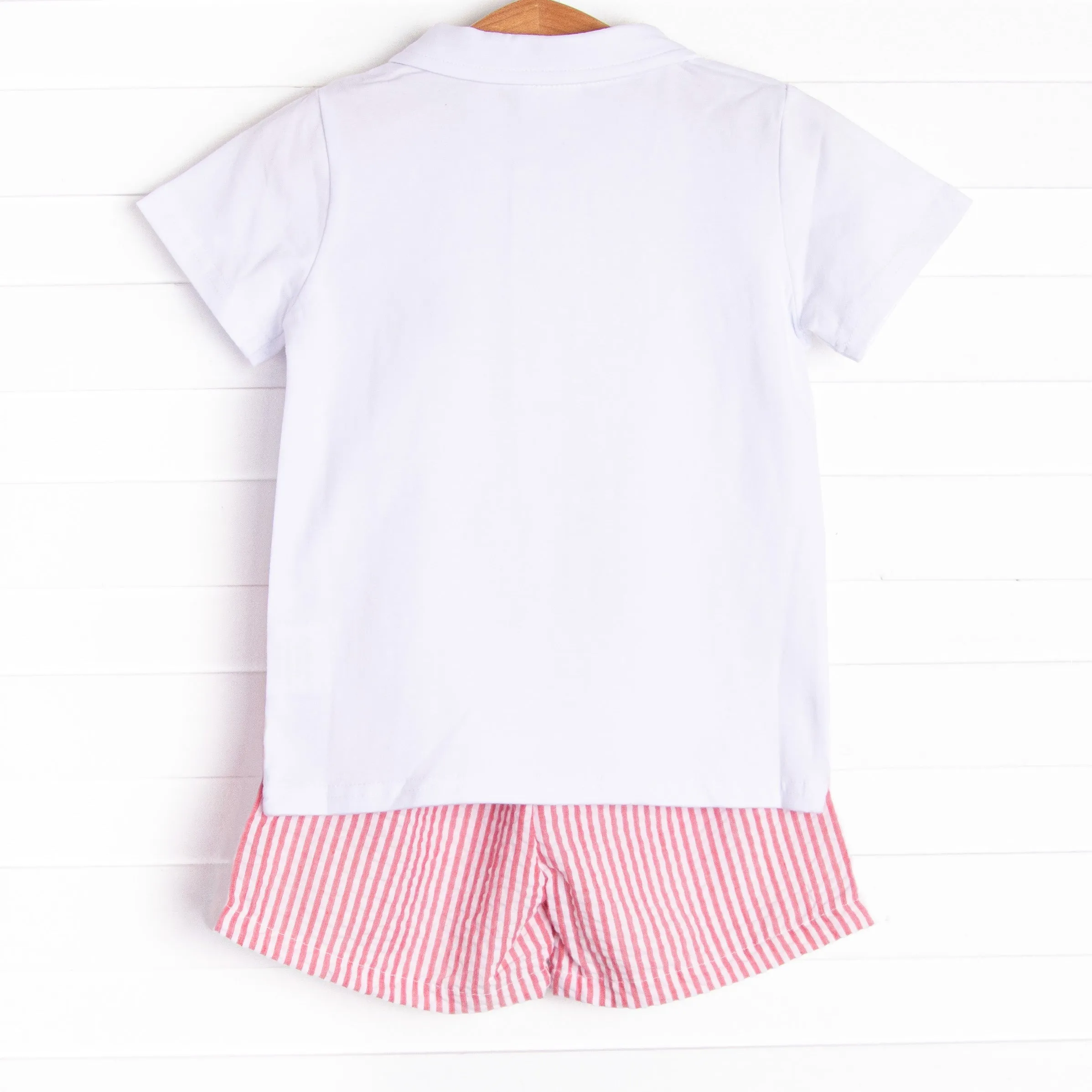 Anchored Ashore Applique Short Set, Red