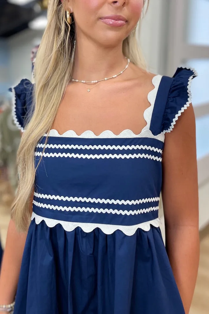 Annabel Ric Rac Trimmed Midi Dress Navy