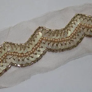 Antique Golden Sequins Work Embellished Handwork Trim (Wholesale)