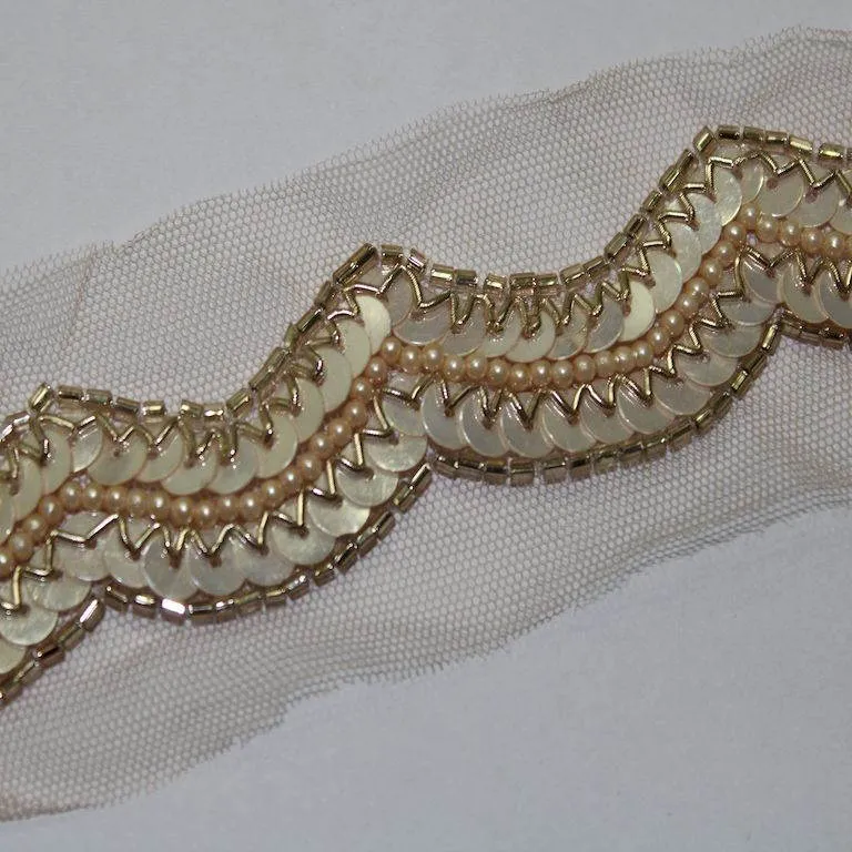 Antique Golden Sequins Work Embellished Handwork Trim (Wholesale)