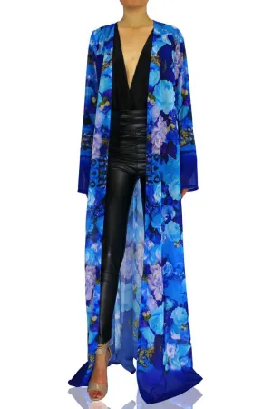 Azure Floral Print Long Duster