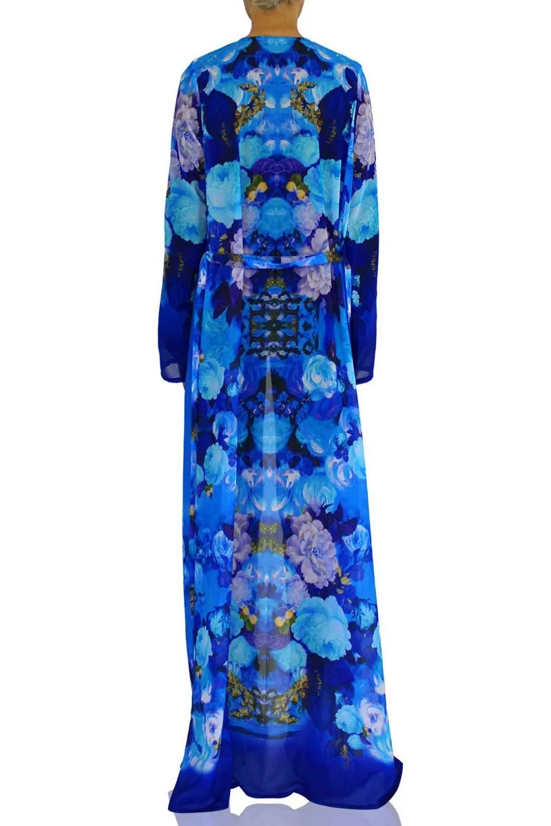 Azure Floral Print Long Duster