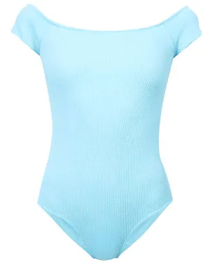 Bachelor Blue Off the Shoulder One Piece Swimsuit
