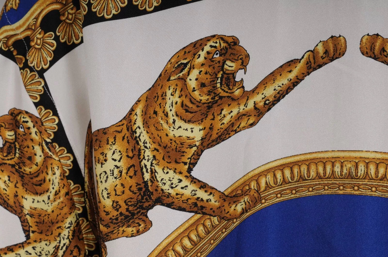 Baroque Print Button Down Shirt IT 42 Blue Gold White Silk Long Sleeve