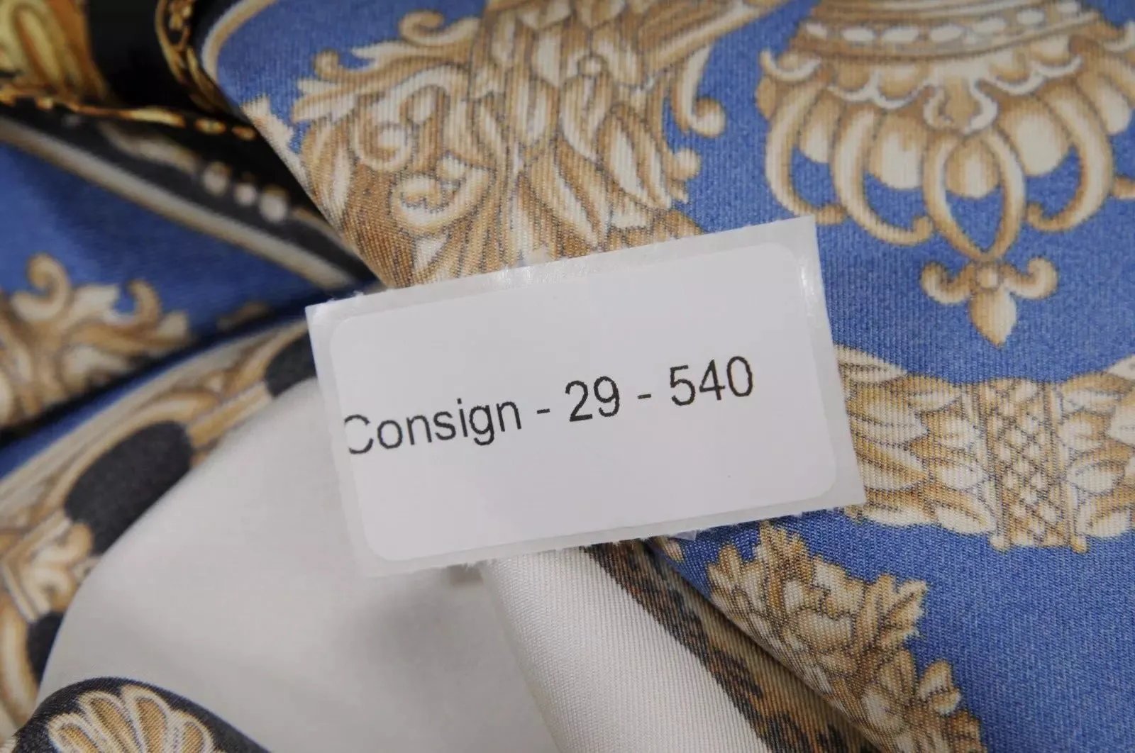 Baroque Print Button Down Shirt IT 42 Blue Gold White Silk Long Sleeve