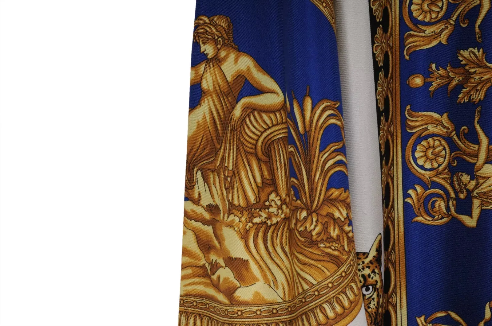 Baroque Print Button Down Shirt IT 42 Blue Gold White Silk Long Sleeve