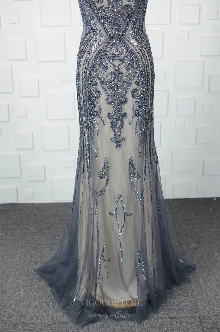 Beaded Mermaid Prom Dresses Cap Sleeve Evening Dresses 20761
