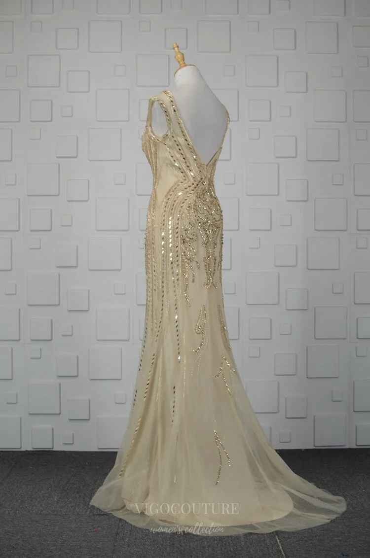 Beaded Mermaid Prom Dresses Cap Sleeve Evening Dresses 20761