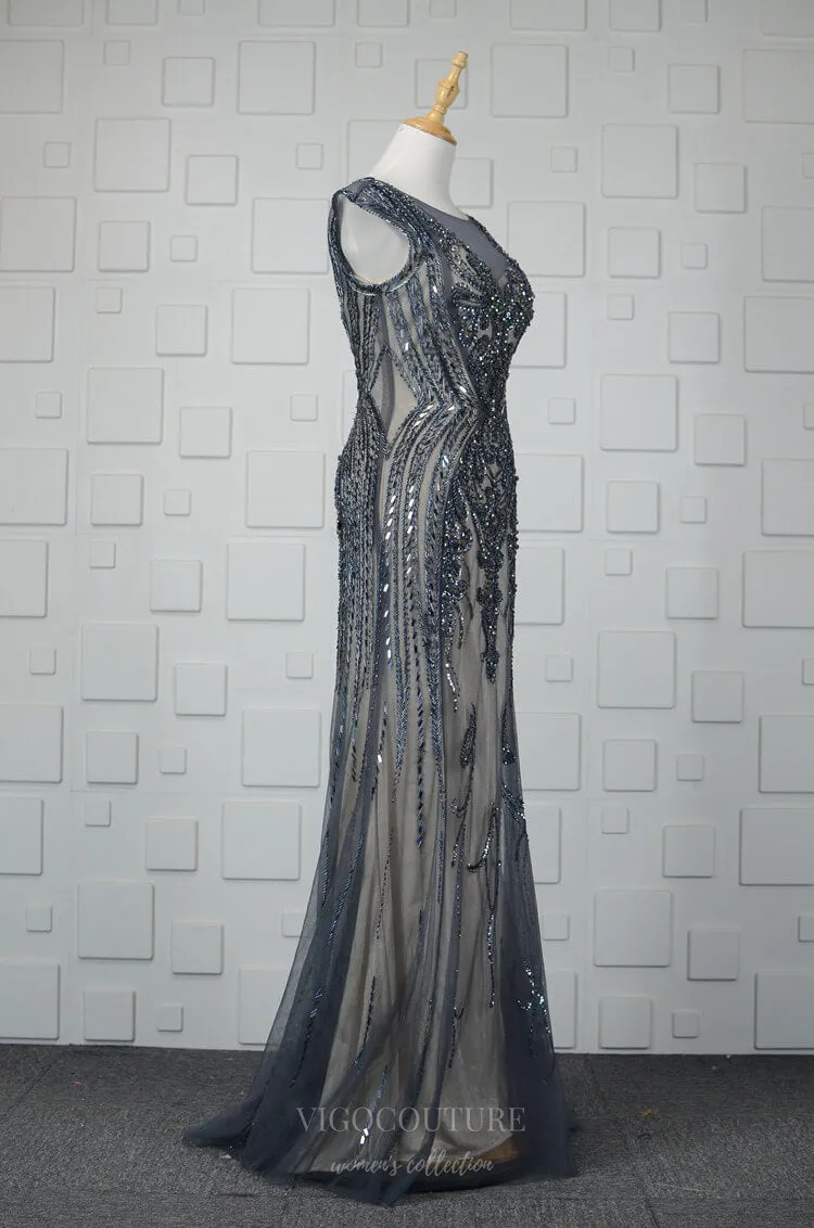 Beaded Mermaid Prom Dresses Cap Sleeve Evening Dresses 20761