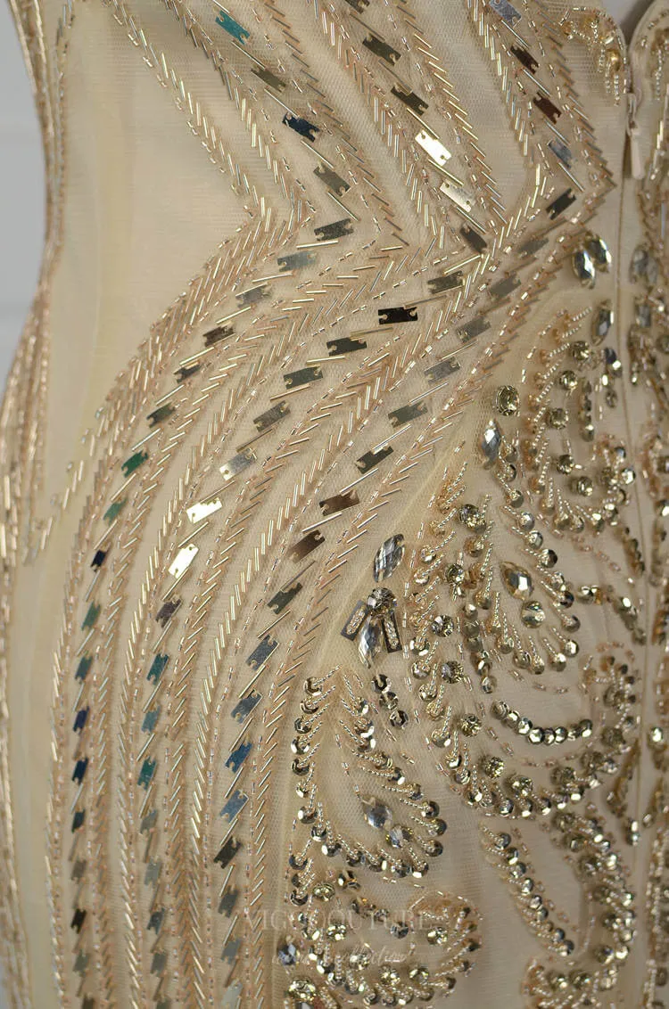 Beaded Mermaid Prom Dresses Cap Sleeve Evening Dresses 20761