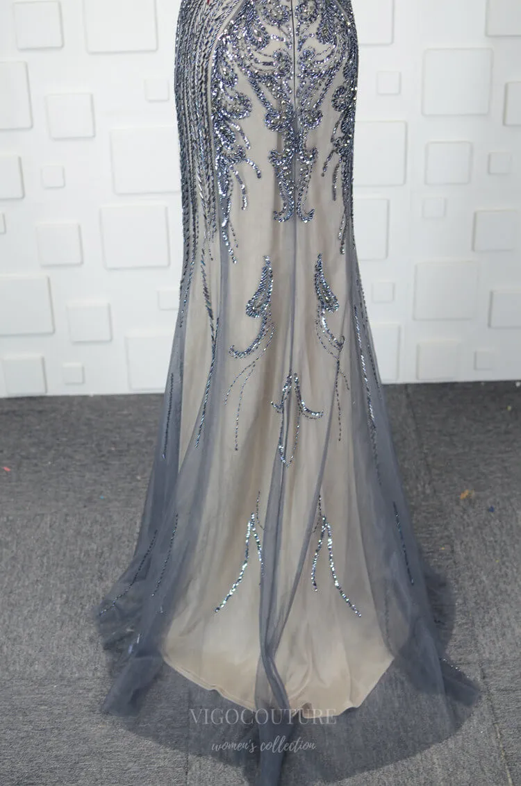 Beaded Mermaid Prom Dresses Cap Sleeve Evening Dresses 20761