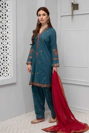 Beautiful embroidered eid dress in lavish blue color # P2240
