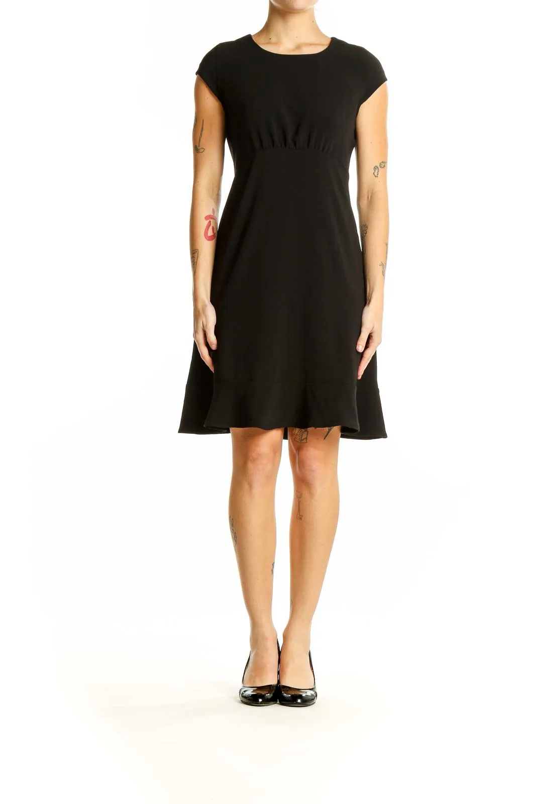 Black Cap Sleeve Empire Waist Dress