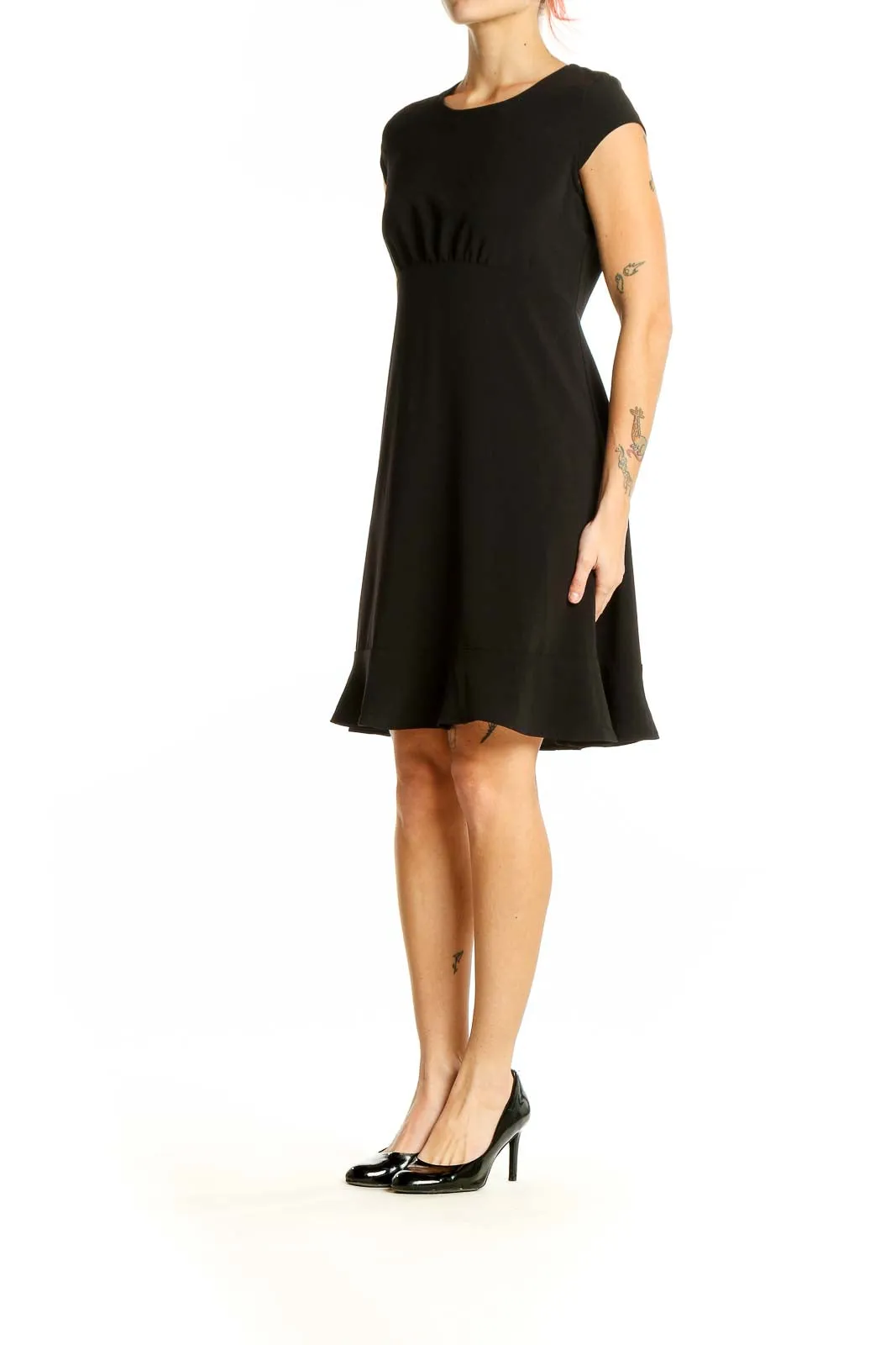 Black Cap Sleeve Empire Waist Dress