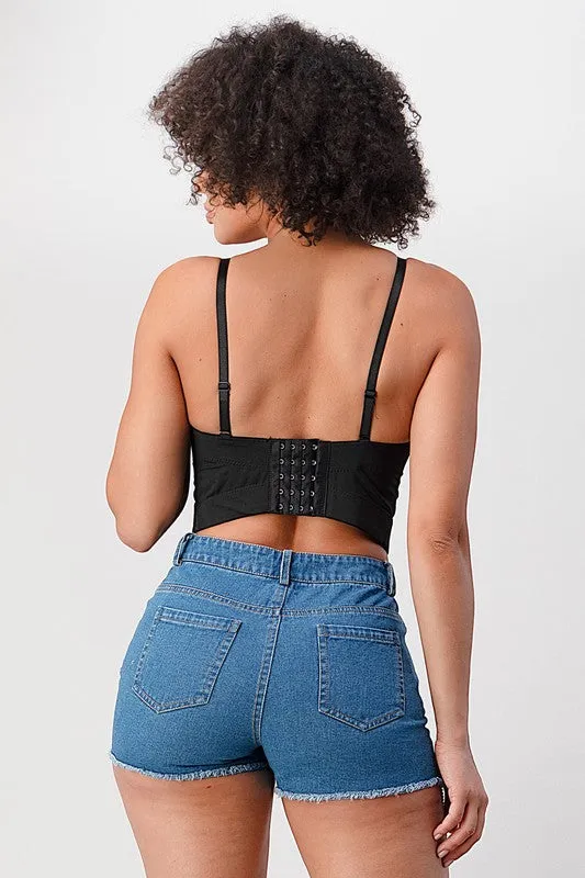 Black Diamond Across Crop Bra Top Bustier