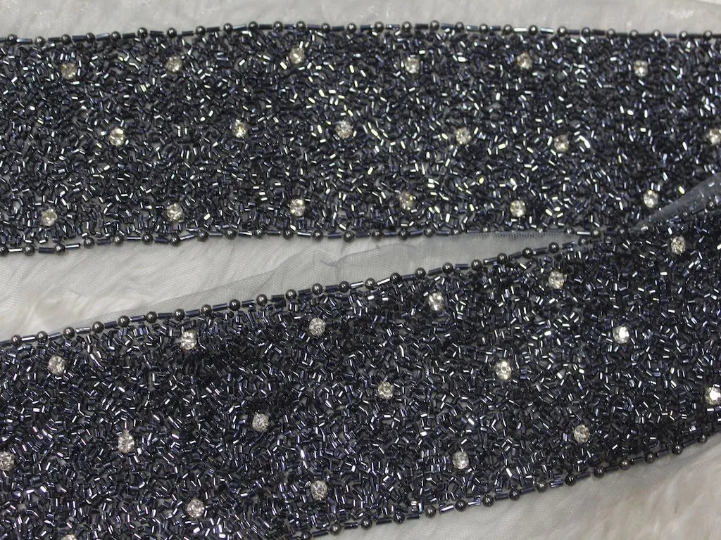 Black Embellished Cutdana Beads Work Embroidered Border
