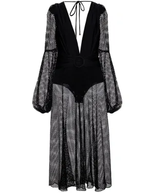 Black Plunge Neck Net Beach Maxi Dress