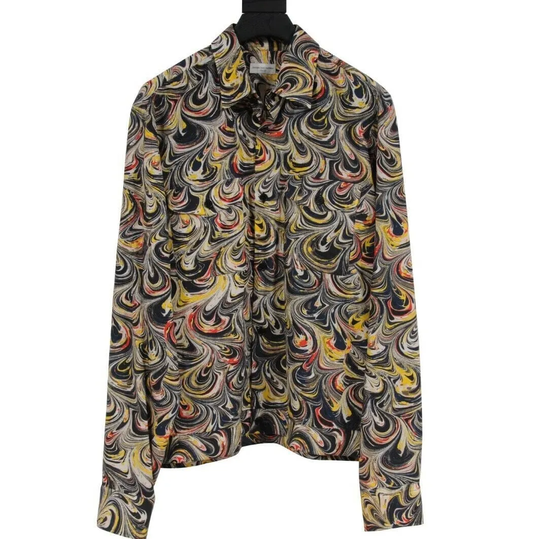 Black Tan Mosaic Abstract Painting Button Down Shirt