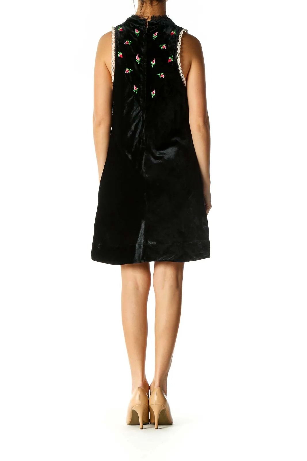 Black Velvet Embroidered Mini Dress