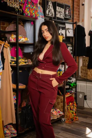 Blazer And Pants Set In Burgundy